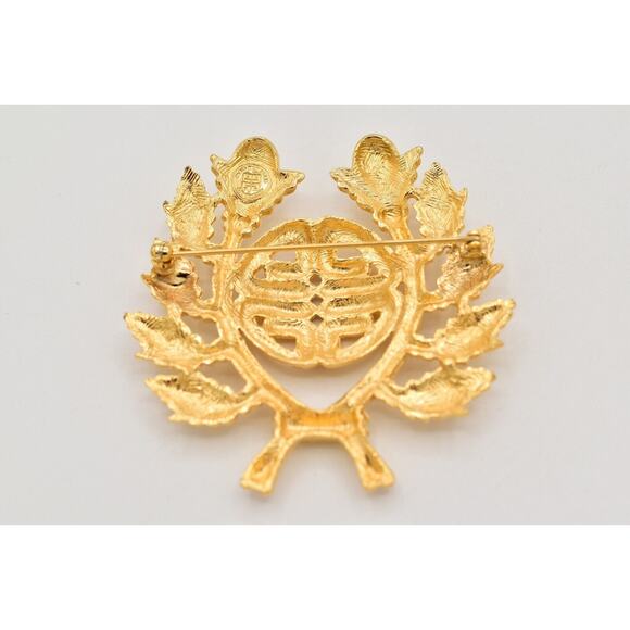 Givenchy Vintage Logo Pin Brooch Brushed Gold 4G Laurel Leaf Chunky Signed BinBA - Picture 11 of 12